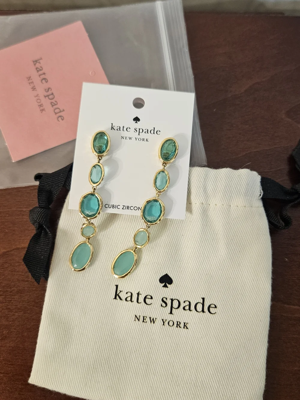 kate spade Gold-Tone Green Teal Multi-Stone Drop Earrings